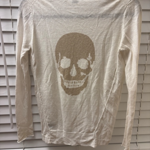 Women's 100% Linen Skull Cashmere White Sweater Size XS - Picture 4 of 7